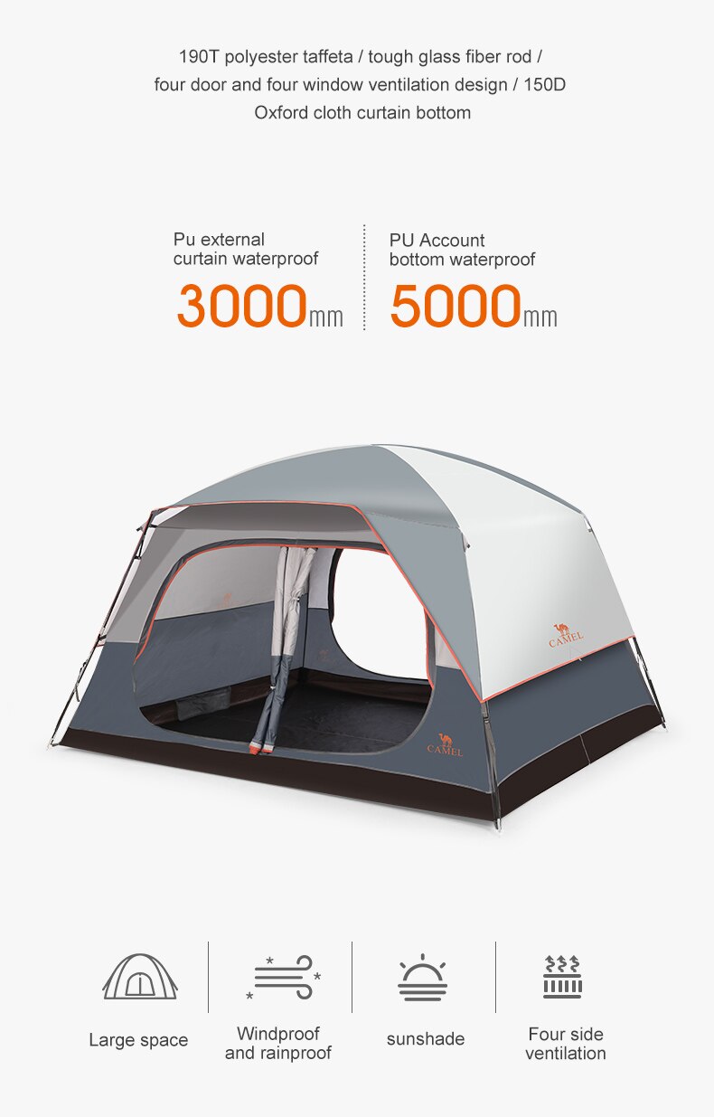 Cheap Goat Tents Golden Camel Outdoor 6 People Camping Tent Quick build Glass Pole Waterproof Sunshade Rainproof Family Tents Camping Suppies   